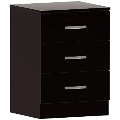 Afbeelding van Vida Designs commode met 3 laden van grenenhout, handgrepen en metalen rails, speciaal ladensysteem voor slaapkamers.