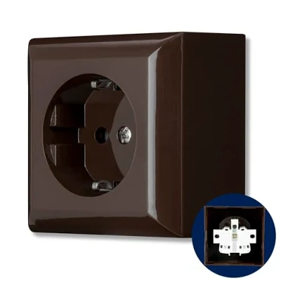 Afbeelding van REV PlanoLuxe opbouwstopcontact, Schuko stopcontact, opbouw, 1 voudig, bruin