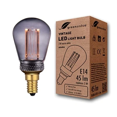 Afbeelding van greenandco® Vintage Design LED lamp voor sfeerverlichting E14 ST45 Edison 2W 45lm 2000K rook extra warm wit 320 230V flikkervrij, niet dimbaar