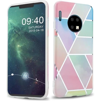 Afbeelding van Cadorabo Hoesje geschikt voor Huawei MATE 30 in Regenboog Marmer No. 11 Beschermhoes gemaakt van TPU siliconen Case Cover met mozaïek motief