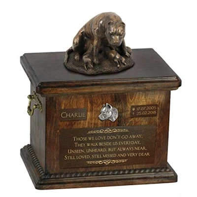 Afbeelding van Art Dog Custom Sitting Statue Memorial Urn Handgemaakt koud gegoten brons op berkenhouten voet 8,3x11,4x8,7 5l Amerikaanse Staffordshireterriër III
