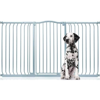 Afbeelding van Bettacare Extra Hoog Hondenhek met Gebogen Bovenkant, Traphekje Zonder Boren, Klembevestging Tussen 161cm 170cm, Mat Grijs, 100cm, Klemhek Geschikt voor Puppy, Hond en Huisdier