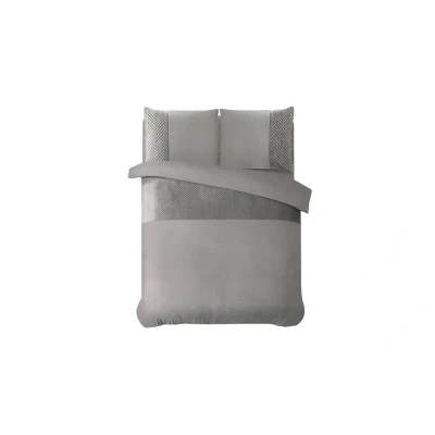 Afbeelding van Dekbedovertrek Velvet Crossline Tweepersoons (200x220 cm) Zwart &amp; Wit Taupe Grijs Zand Microvezel Dessin: Effen Sleeptime