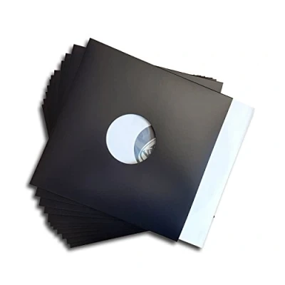 Afbeelding van LP Grammofoonplaten Cover Middengat zwart Deluxe Protected (25 stuks)