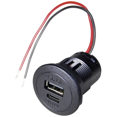 Afbeelding van ProCar Power USB C/A dubbele stekkerdoos PD/QC zonder LED Stroombelasting (max.): 2.2 A 12 24 V=
