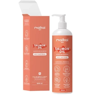 Afbeelding van MAIKAI Zalmolie voor Honden en Katten, 100% Natuurlijk (500 ml) Omega 3 6 Ontstekingsremmend Honden, Gezonde Botten, Huid Haar Vitaminen
