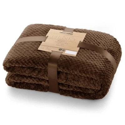 Afbeelding van DecoKing Henry knuffeldeken van 70 x 150 cm, bruin, deken, microvezel, woondeken, sprei, fleece, zacht, behaaglijk, Scandinavische stijl, chocolade