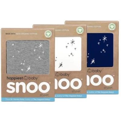 Afbeelding van Happiest Baby SNOO Hoeslaken voor wieg beddengoed de kinderkamer van 100% biologisch katoen geschikt slaapbedmatras 3 delige bundel (wit, grijs, marineblauw)
