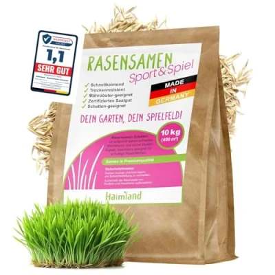 Afbeelding van halmland® graszaad, snelkiemend, 10 kg, voor 400 m², duurzaam sport en speelgazon, droogbestendig, voorjaar, uit Duitsland, nazaaien, gazonzaad