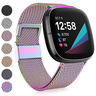 Afbeelding van Faliogo Compatibel met Fitbit Versa 3 Band/Fitbit 4 Sense Strap, verstelbare roestvrijstalen metalen vervangende band magneetslot voor 4/3 2/1, klein kleurrijk