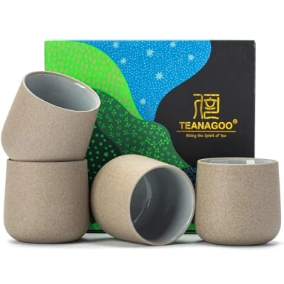 Afbeelding van TEANAGOO Keramische Japanse theekop, 205 ml, donkergrijs, H4, 4 stuks/doos, theekopjes, Chinese Aziatische theekop zonder handvatten, Koreaanse