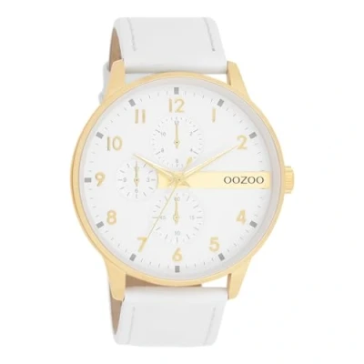 Afbeelding van Goudkleurige OOZOO horloge met witte leren band C11305