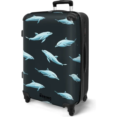 Afbeelding van NoBoringSuitcases.com® Koffer groot Rolkoffer lichtgewicht Grijs met blauwe dolfijnen Reiskoffer 4 wielen Grote trolley XL 20 kg bagage
