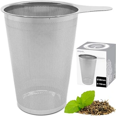 Afbeelding van amapodo theefilter voor losse thee kunststof vrij roestvrij staal zeefinzet groot &amp; fijn permanent filter met handvat theepot, theezeef kopje