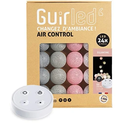 Afbeelding van GuirLED Lichtsnoer met bolletjes, katoen, led, USB, draadloze afstandsbediening, oplader, dual USB 2A meegeleverd, 4 intensiteiten, 24 bollen, 2,4 m, rozenbottel