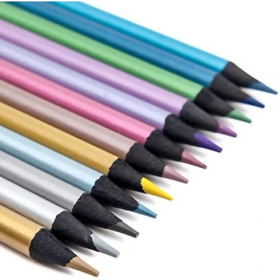 Afbeelding van 12 metallic kleurpotloden voor het kleuren, tekenen en maken van wenskaarten