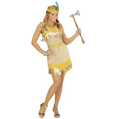 Afbeelding van Widmann Indiaan Kostuum Gouden Indiaans Meisje Golden Feet Vrouw Goud Large Carnavalskleding Verkleedkleding