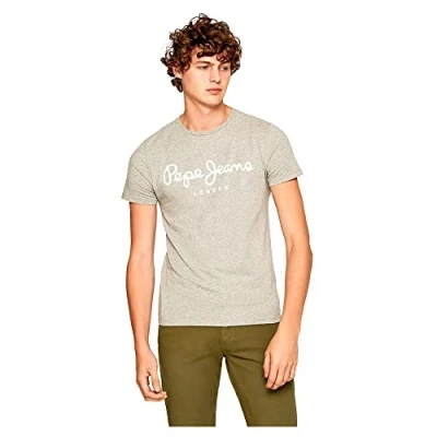 Afbeelding van Pepe Jeans Original Stretch Tshirt print, Heren, Maat: Medium, Grey marl