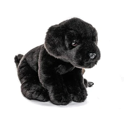 Afbeelding van Uni Toys Labrador puppy (zwart), met riem 23 cm (hoogte) pluche hond, huisdier dier, knuffeldier