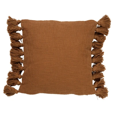 Afbeelding van Dutch Decor RUBY Kussenhoes 45x45 cm 100% katoen met flosjes Tobacco Brown bruin