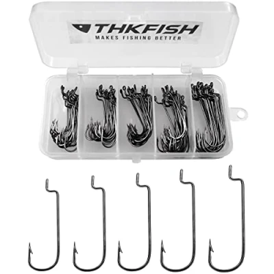 Afbeelding van THKFISH 100 stk/box offset worm haken vishaken set dropshot rubberen vis jigs vissen kit # 2# 1 1/0 2/0 3/0