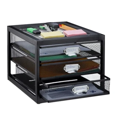 Afbeelding van Relaxdays ladenbox met 3 lades, voor A4 documenten, bureau organizer, documentenhouder, modern design, in het zwart