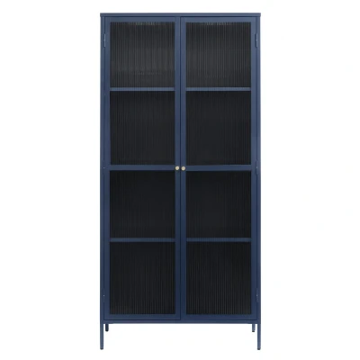 Afbeelding van Nordic Home Olan glazen vitrinekast 190 cm blauw Metaal