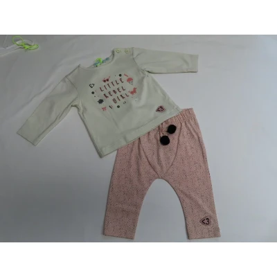 Afbeelding van Ensemble Meisje Tshirt lange mouw + legging Creme / roze 3 maand 62