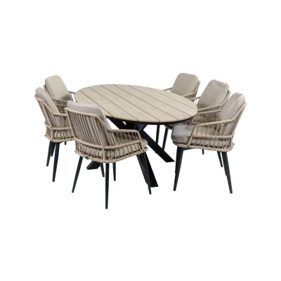 Afbeelding van 4 Seizoenen Tuinmeubelen 7 delige tuinset 6 Isabel stoelen 220cm ovale Cyprus tuintafel