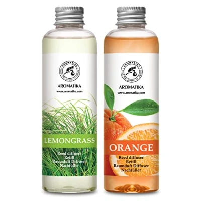 Afbeelding van Geurverspreider Navulling Lemongrass &amp; ORANGE 400ml 2x200ml Navulset voor Reed Diffuser Kamergeur Kamerlucht