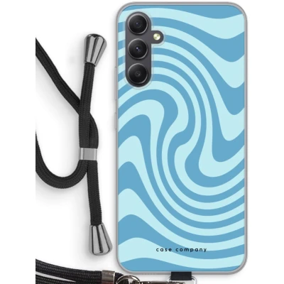 Afbeelding van Case Company® hoesje met Koord geschikt voor Samsung Galaxy A34 Swirl Blauw Telefoonhoesje Zwart Bescherming aan alle Kanten en Over de Schermrand
