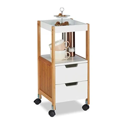 Afbeelding van Relaxdays keukentrolley met lades serveerwagen wielen bijzettafel roltafel MDF