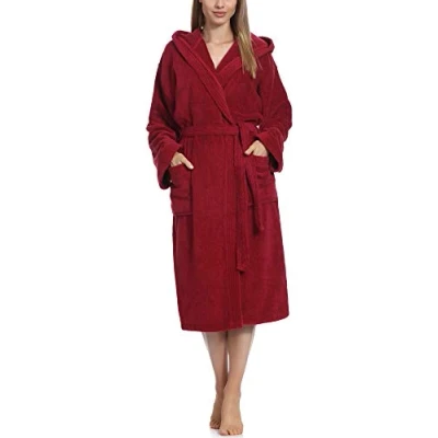 Afbeelding van Ladeheid Dames Badjas met Capuchon 100% Katoen Wasmachine bestendig Badstof Wijnrood M LA LA40 193 DG