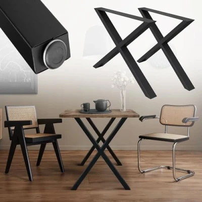 Afbeelding van ECD Germany 2 stuks tafelframe 60 X 72 cm in vorm design kruis van gepoedercoat staal zwart industrieel tafelonderstel tafelpoten set