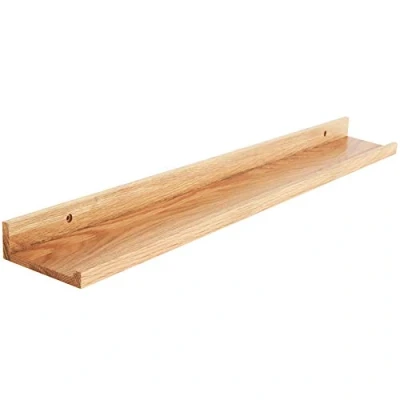 Afbeelding van IBUYKE Massief eiken hout drijvende plank muur, creatieve U vormige Display rekken voor woonkamer, kantoor, slaapkamer, badkamer, keuken, 90cm houtkleur RF GB545