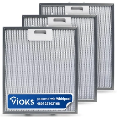 Afbeelding van VIOKS 3 x afzuigkapfilter, 305 267 mm, vervanging voor Electrolux 4055250429, Elica afzuigkapfilter GRI0009219A KIT0010805, Whirlpool afzuigkap, filter metaal 480122102168 C00314158 ARI314158 8