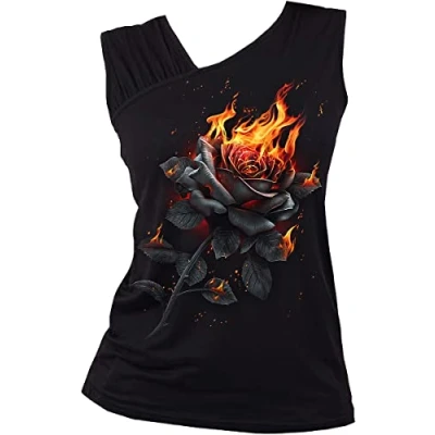 Afbeelding van Spiral Flaming Rose Top zwart M 95% viscose, 5% elastaan Everyday Goth, Gothic, Rock wear