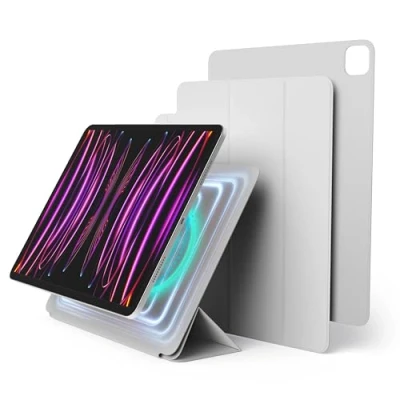 Afbeelding van elago Magnetische Folio Hoesje Compatibel met Ipad Pro 12.9 inch 6e,5e,4e Gen. Achterplaat kan Worden Bevestigd aan Metalen Materialen,Compatibel Apple Pencil en elago&#039;s Case (Lichtgrijs)