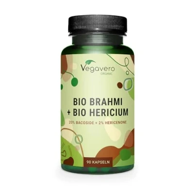 Afbeelding van Vegavero BIOLOGISCHE Brahmi + Hericium 900 mg Bacopa monnieri &amp; 500 extract 2% Bacosides Hericenone 20% Polysachariden Zonder toevoegingen