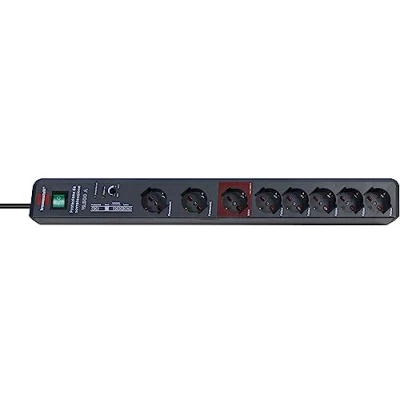 Afbeelding van Brennenstuhl 1159495936 gefilterde stopcontacten, serie Secure Tec, 8 Italiaanse stopcontacten 10/16 A+Schuko waarvan &quot;2 permanent&quot;, 1 &quot;Master&quot; en 5 &quot;Slave&quot;, lichtschakelaar, 2 controlelampjes