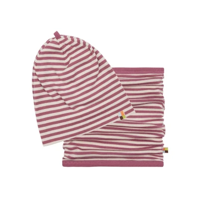 Afbeelding van loud + proud Uniseks babyset colsjaal, GOTS gecertificeerde beanie muts, grape, 42 44