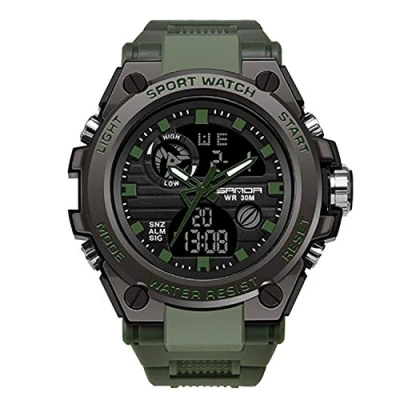 Afbeelding van RORIOS Militair sporthorloge voor heren en jongeren, digitaal kwartshorloge met siliconen armband, elektronisch alarmtimer, groen, Riemen.
