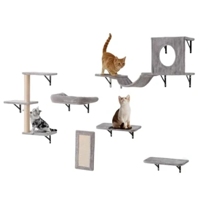 Afbeelding van VEVOR klimwand kattenwandligstoel kattenligstoel kattenmand kattenplank set van 6