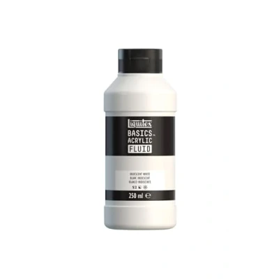 Afbeelding van Liquitex 8870438 Basics Fluid acrylverf met vloeiende consistentie, sneldrogend, lichtecht, waterbestendig, op waterbasis, fles van 250 ml, iriserend wit