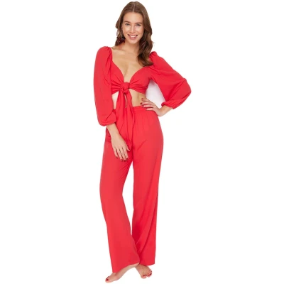 Afbeelding van Trendyol Lila Geweven Geknoopte Blouse Broek Strandset Tbess23Au00072