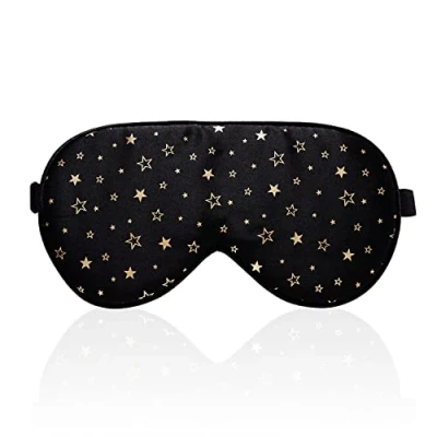 Afbeelding van 100% zijden slaapmasker met verstelbare riem, comfortabel en super zacht oogmasker ultieme slaaphulp, blindford Golden Stars