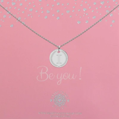 Afbeelding van Heart to Get Zilveren Kettingen Initalen Coin 18mm met Letter I ketting Initialen initiaal en krans