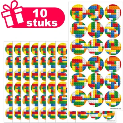 Afbeelding van Henbrandt Set van 10x Stickervellen met Grote BOUWSTENEN Stickers om Uit te Delen of Knutselen Traktatie uitdeelcadeautjes voor Kinderen 18 per Vel = Totaal: 180