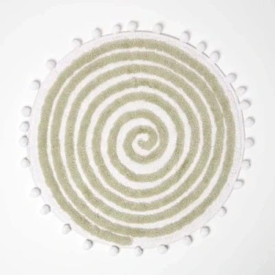 Afbeelding van Homescapes Ronde Badmat Spiraal, 60 cm Saliegroen met Pompons, Getuft