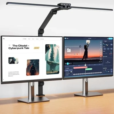 Afbeelding van KableRika bureaulamp, led, dimbaar, 24 W, 80 cm, ultraheldere dubbele kop, klembaar, 1200 lm, oogbescherming, bureaulamp met zwenkarm, monitorlamp, daglichtlamp, autodimmen
